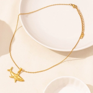Elegant 18K gold plated stainless steel necklace with textured shark shark pendant