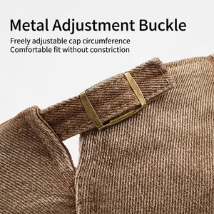 Adjustable cotton newsboy cap with vintage metal buckle and washed fabric texture