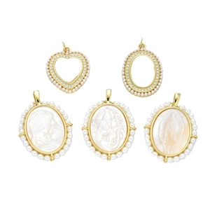 18K gold-plated shell pendants featuring Virgin Mary engravings and mother of pearl details