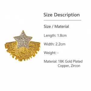 Detailed size specifications for gold plated fan earrings with sparkling zircon star studs