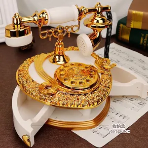 Vintage Telephone Music Box Wind-up Mechanical Heart Shaped Jewelry Storage Drawer Rose Embossed Retro Desktop Decor