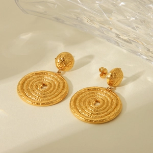 Minimalist spiral 18k gold earrings with hammered metal texture for women