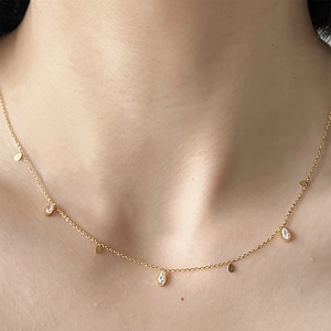 Waterdrop Pendant Necklace Copper Zircon Dainty Clavicle Chain Minimalist Multidrop For Women