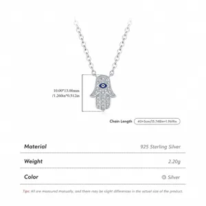 Halskette aus 925er Sterlingsilber mit Hamsa-Hand-Anhänger, blauem Auge und Zirkonia-Steinen