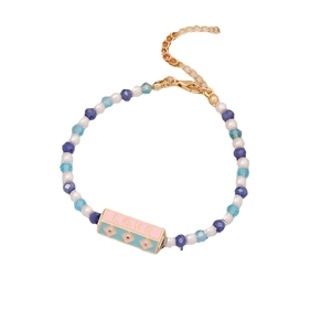 Handmade crystal beaded bracelet with LOVE letter pendant and adjustable gold chain