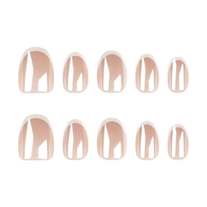 Classic French press-on nails set with nude base and glossy white tips on white background