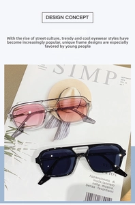 Detail of fashion sunglasses with double bridge design on magazine and straw hat