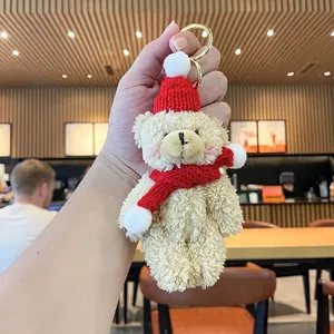Lindo llavero de oso de peluche con gorro y bufanda de Navidad para colgar en bolso
