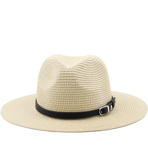 Chapeau De Paille Panama Fedora Protection Solaire Été Large Bord Plage Voyage Avec Bande Cuir Boucle Métal Pour Unisexe