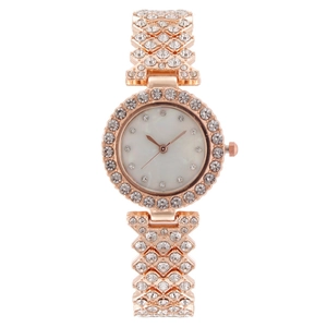Fashion Luxury Women Quartz Watch Metal Strap Full Rhinestone Mother Of Artificial Pearl Dial Elegant Ladies Wristwatch