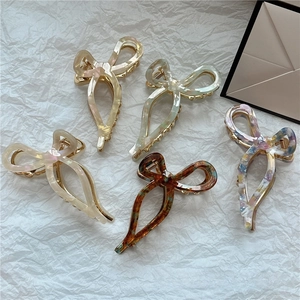 French Bow Hair Claw Clips For Women Acetate And Alloy Strong Hold Shark Clip Vintage Marble Tortoise Shell Accessories