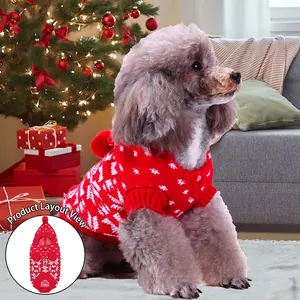 Dog Christmas Sweater Knit Pet Clothes Snowflake Reindeer Pattern Winter Warm Turtleneck Pullover For Dogs Cats