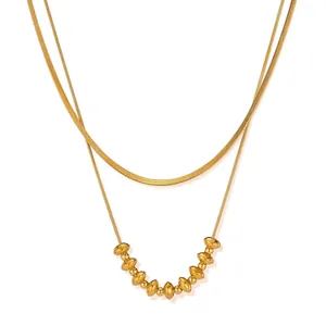 Layered Necklace Stainless Steel Gold Plated Snake Chain Metallic Beads Retro INS Style Fashion Jewelry For Women