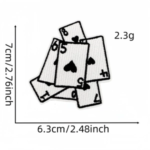 Detail view of Ace of Spades embroidery patch showing 7x6.3cm size and 2.3g weight