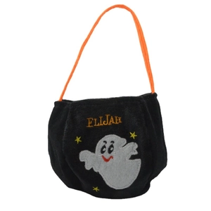 Halloween ghost velvet candy bag with orange handle and custom Elijah embroidery
