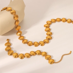 18K gold plated stainless steel shell chain necklaces with textured nautical design
