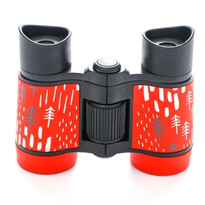Kids outdoor binoculars with red and black forest pattern and anti-slip rubber grip
