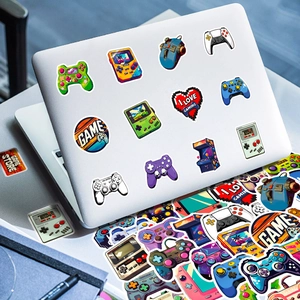 Waterproof gaming stickers set featuring retro gamepads on a laptop surface