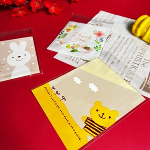 Cute cartoon bear and rabbit pattern OPP self-adhesive bags for cookies and snacks