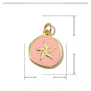 Macro detail of star pattern enamel pendant with size measurements 20mm by 14mm
