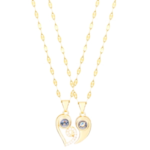 Gold-plated heart matching necklaces for couples with sun and moon projection stones