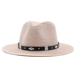 Chapeau de soleil fedora en paille avec bande en cuir clouté noir pour homme femme