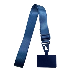 Universal blue nylon phone lanyard with adjustable plastic buckle and metal hook attachment
