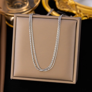 Three-layer silver multilayer titanium steel necklace for women with 18K plating finish