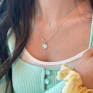 S925 sterling silver double-layer necklace with S-letter and portrait coin pendants