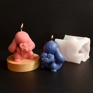 DIY rabbit candle silicone mold for handmade flower bouquet bunny scented candle