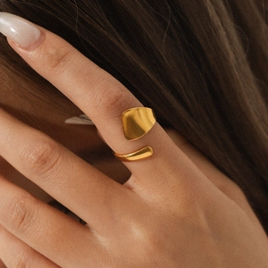 Geometric Irregular Open Ring 18K Gold Plated Stainless Steel Minimalist Adjustable Jewelry For Women