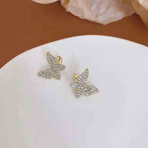 Clip D'Oreille Papillon Délicat En Alliage Strass Micro Pavé Boucles D'Oreilles Style Coréen Pour Femmes