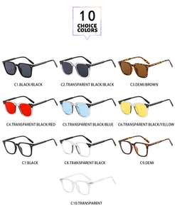 Grid view showing ten color options for vintage square frame sunglasses with rivet details