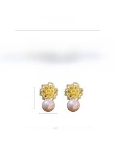 Detail showing dimensions of beaded flower pearl earrings with silver needles