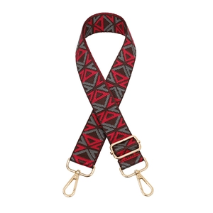 Ethnic style adjustable wide strap for crossbody bags with red geometric woven pattern