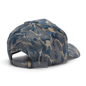 Blue and grey camouflage baseball cap with adjustable metal buckle for outdoor sun shade