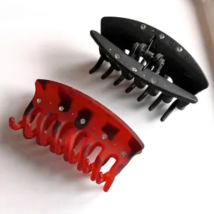 Set of two acrylic cherry hair claws with rhinestones in matte black and tortoiseshell