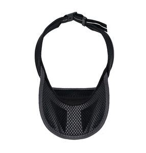 Detail of breathable mesh fabric and adjustable buckle on black sports sun visor hat