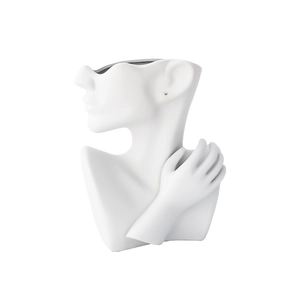 Modern white matte ceramic bust vase with creative human face design for home decor