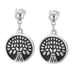 Elegant silver tree of life stud earrings in polished stainless steel for women