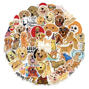 Lot de 50 autocollants Golden Retriever pour ordinateurs et journaux sur fond blanc