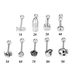 Lot de 9 piercings punk en acier inoxydable avec motifs de crâne et de rose