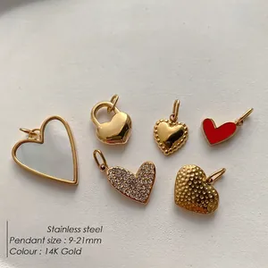 Collection de pendentifs cœur en acier inoxydable doré 14K avec perles et cristaux