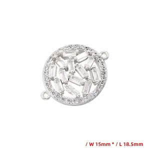 Macro detail of 15mm hollow flower connector with cubic zirconia in silver-plated copper
