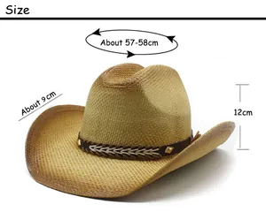 Size chart for hand-woven jazz straw hat with 9cm brim and 12cm height dimensions