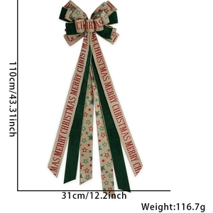 Detail of Christmas tree bow with Merry Christmas text and size 110x31cm dimensions