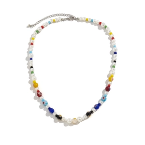 Colorful beaded necklace with glass flowers and pearls for a trendy summer choker style