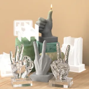 Silicone gesture candle molds with thumb up, V-sign, and OK hand shapes for DIY resin crafts