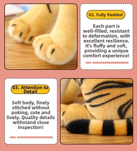 Close-up of stuffed tiger plush showing high-resilience PP cotton and detailed stitching