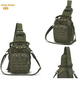 Army green tactical chest bag featuring laser-cut MOLLE system and breathable mesh padding